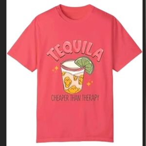 " Tequila Cheaper Than Therapy " Relaxed T-Shirt (Watermelon 🍉)-XL